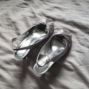 Shiny Silver Kitten Heels